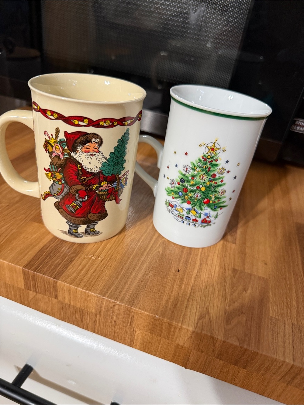 Holiday Santa and Christmas Tree Ceramic Mugs - Set of 2